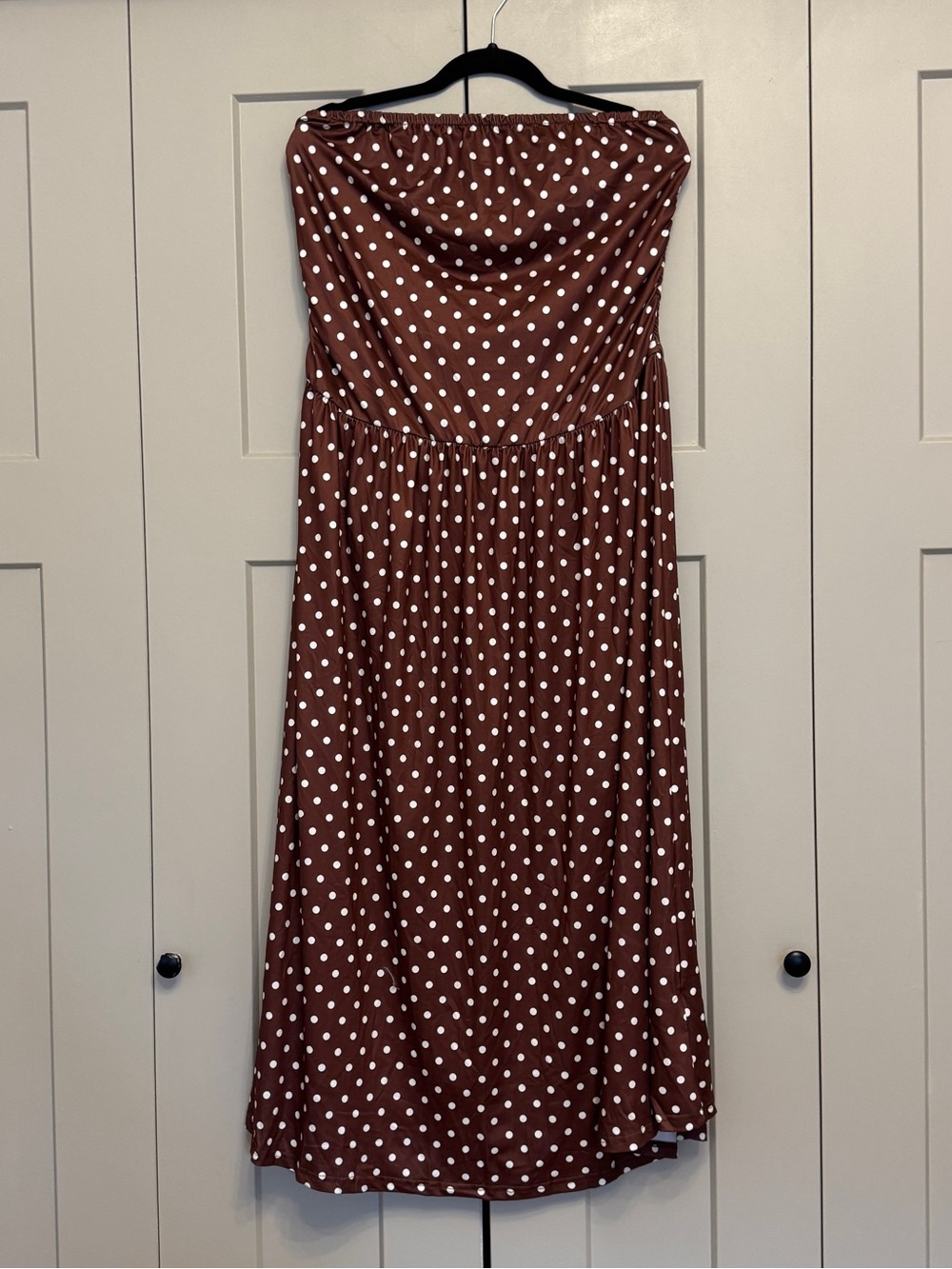 Brown Polka Dot Strapless Maxi Dress XL | Cottagecore Summer Dress